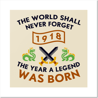 1918 The Year A Legend Was Born Dragons and Swords Design Posters and Art